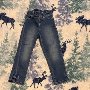 Jordache Girls Dark Blue Stretch Denim Pants with Hem Bows